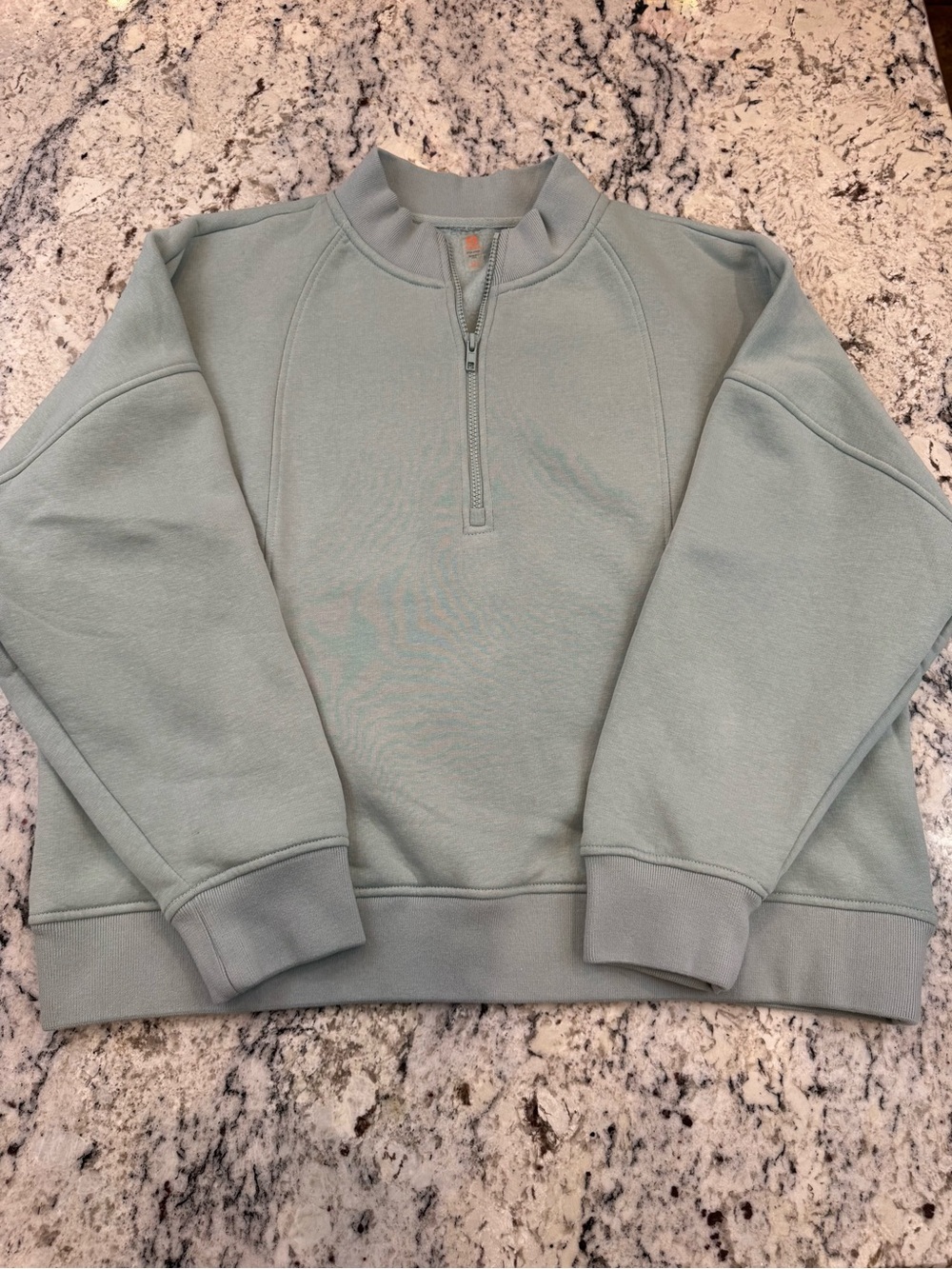 Mono B 3XL Sage Green Oversized Quarter Zip Pullover Sweatshirt - Picture 5 of 9